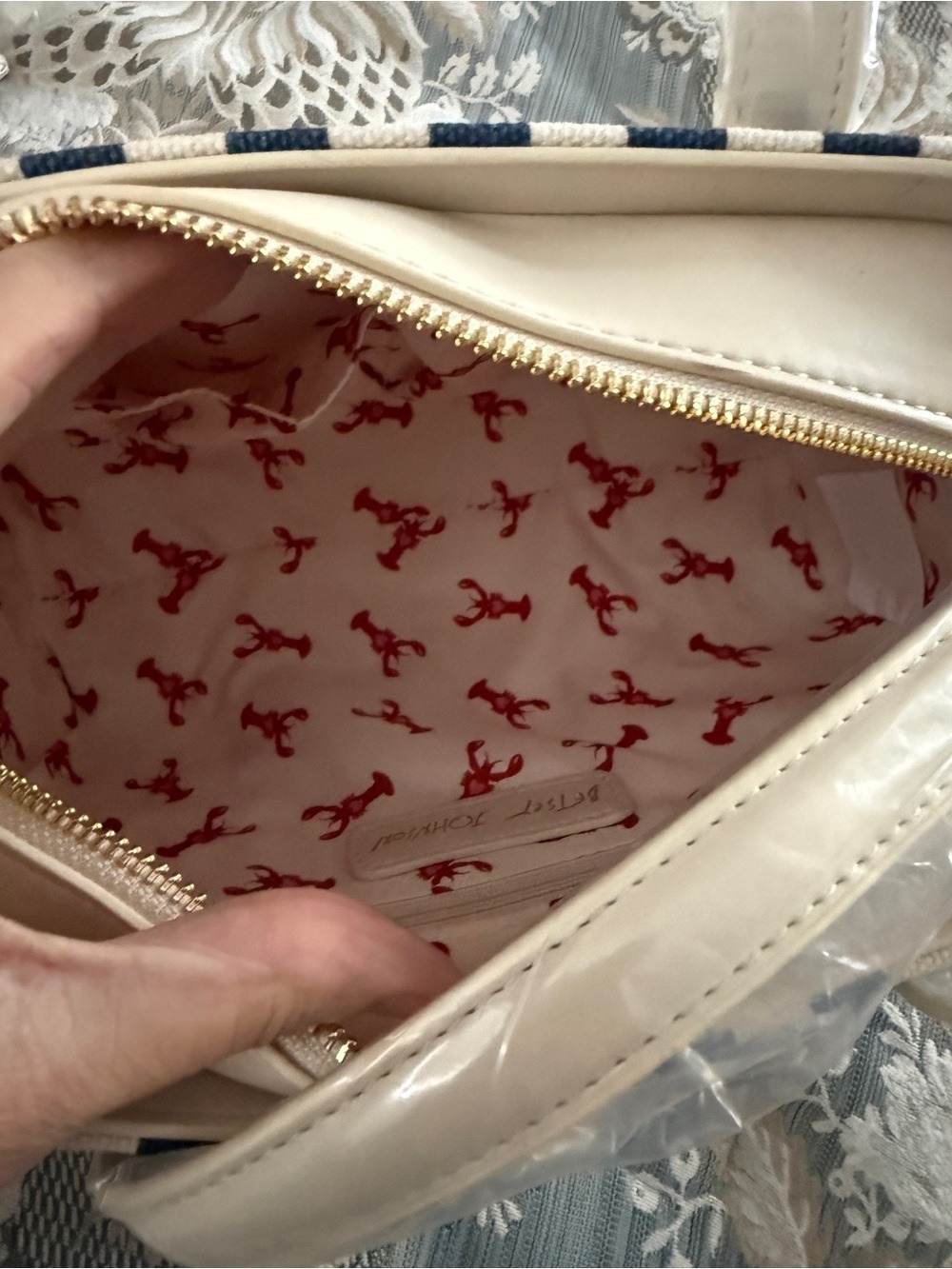Betsey Johnson Red Navy Striped Satchel Shoulder Bag NWT $94 - Picture 3 of 3